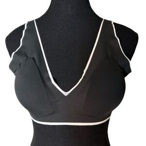 LUCKY BRAND New Wireless Ribbed Lightweight Bra Triangle Cup Black Size XL